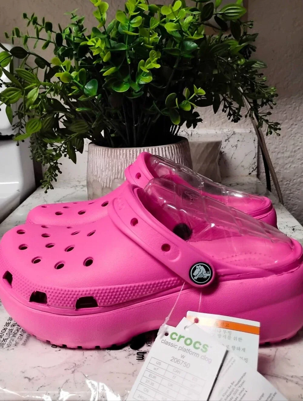 Hot Pink Croc-Style Platform Clogs - Women's